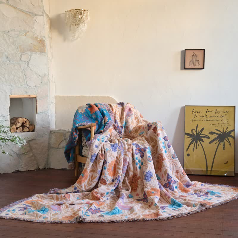 Ownkoti Pastoral Butterfly Cotton Tassel Blanket - 90"W x 98"L - image 0
