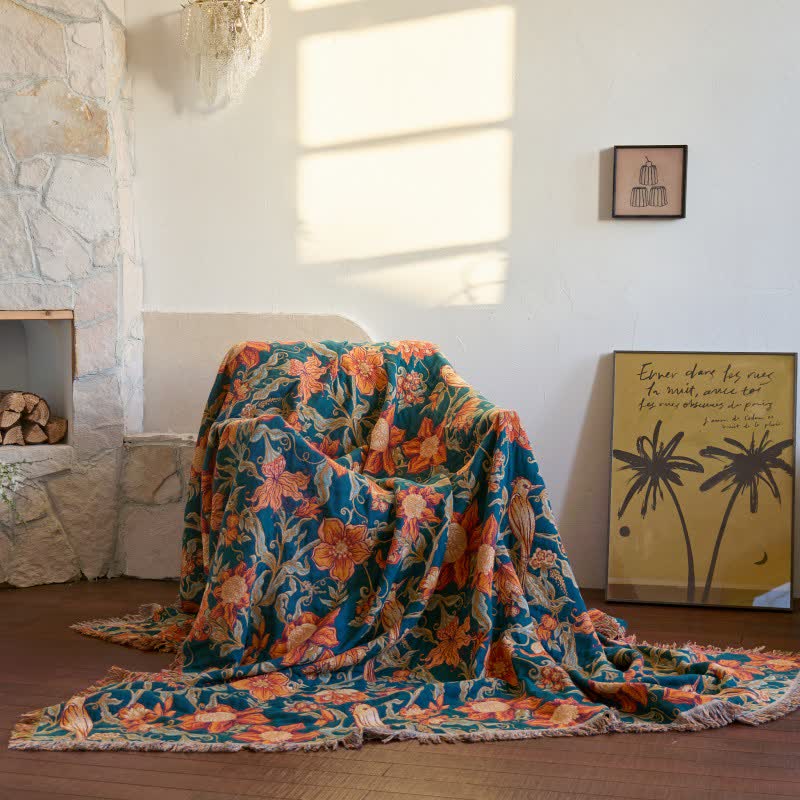 Ownkoti Luxurious Floral Cotton Tassel Blanket - 90"W x 98"L - image 0
