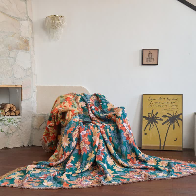 Ownkoti Flourishing Floral Cotton Tassel Blanket - 90"W x 98"L - image 0