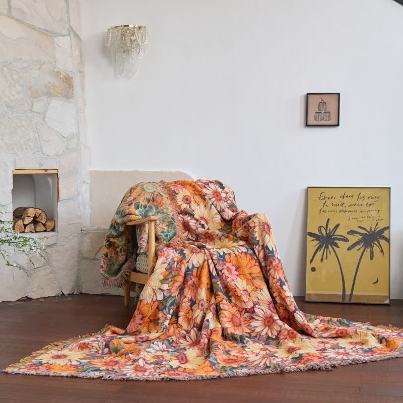 Ownkoti Blooming Sunflower Cotton Tassel Blanket - 90"W x 98"L - image 0