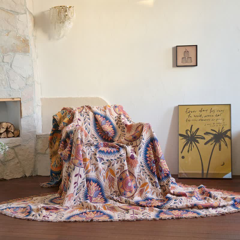 Ownkoti Floral Medallion Cotton Tassel Blanket - 90"W x 98"L - image 0