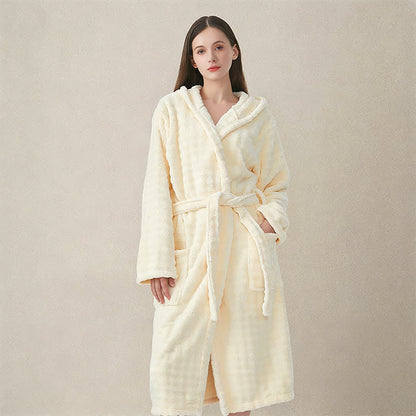 Ownkoti Simple Flannel Robe with Hood and Pockets - Beige - One Size - image 0
