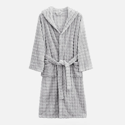 Ownkoti Simple Flannel Robe with Hood and Pockets - Light Gray - One Size - image 9