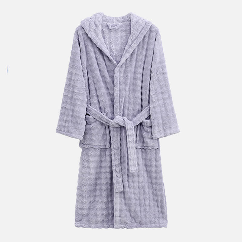 Ownkoti Simple Flannel Robe with Hood and Pockets - Light Purple - One Size - image 11