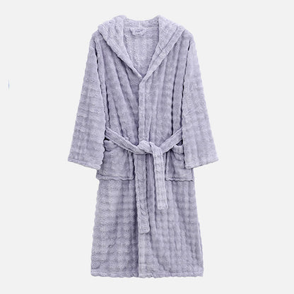 Ownkoti Simple Flannel Robe with Hood and Pockets - Light Purple - One Size - image 11