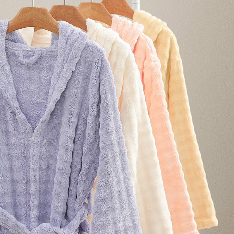 Ownkoti Simple Flannel Robe with Hood and Pockets - image 2