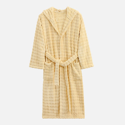 Ownkoti Simple Flannel Robe with Hood and Pockets - Yellow - One Size - image 12