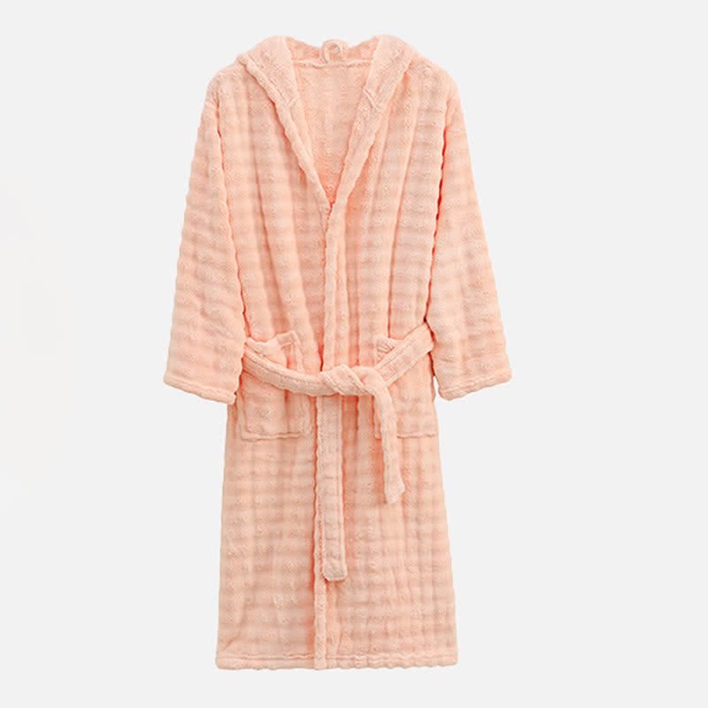 Ownkoti Simple Flannel Robe with Hood and Pockets - Light Pink - One Size - image 10