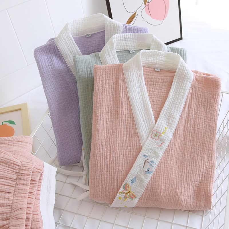 Ownkoti Butterfly Embroidered Cotton Gauze Kimono Loungewear - image 2