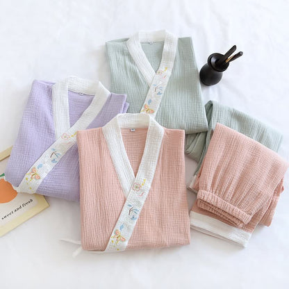 Ownkoti Butterfly Embroidered Cotton Gauze Kimono Loungewear - image 1