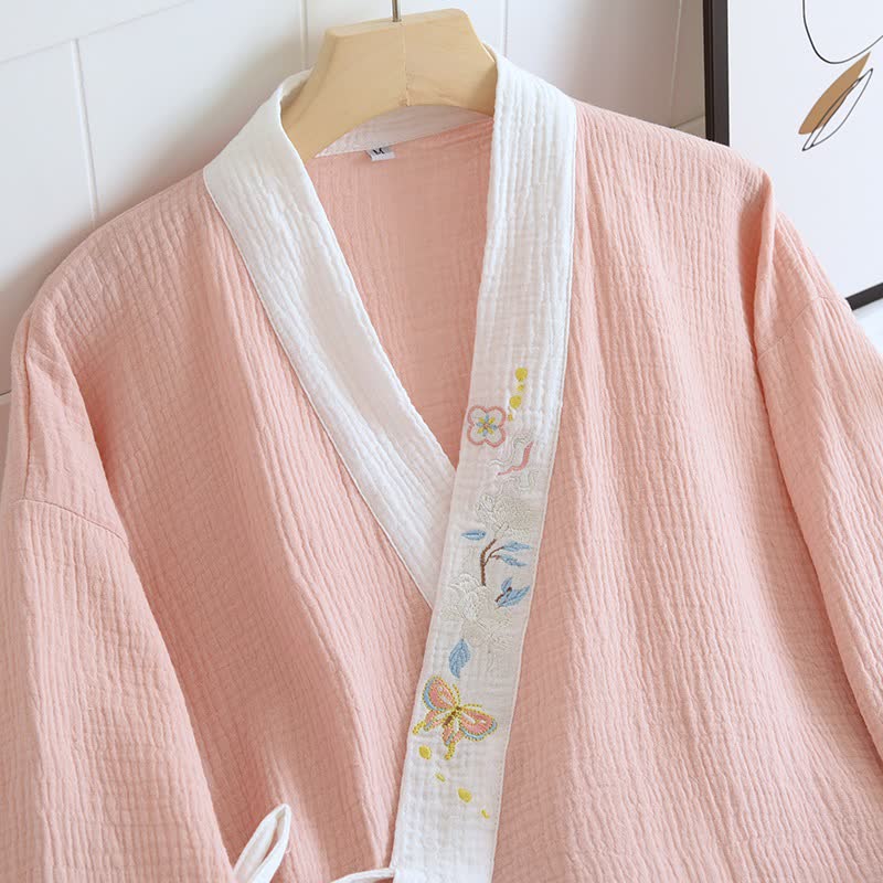 Ownkoti Butterfly Embroidered Cotton Gauze Kimono Loungewear - image 5