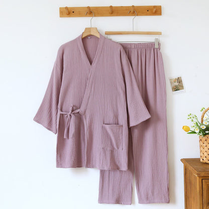 Ownkoti Unisex Minimalist Cotton Gauze Kimono Loungewear - Purple - Women XL - image 4