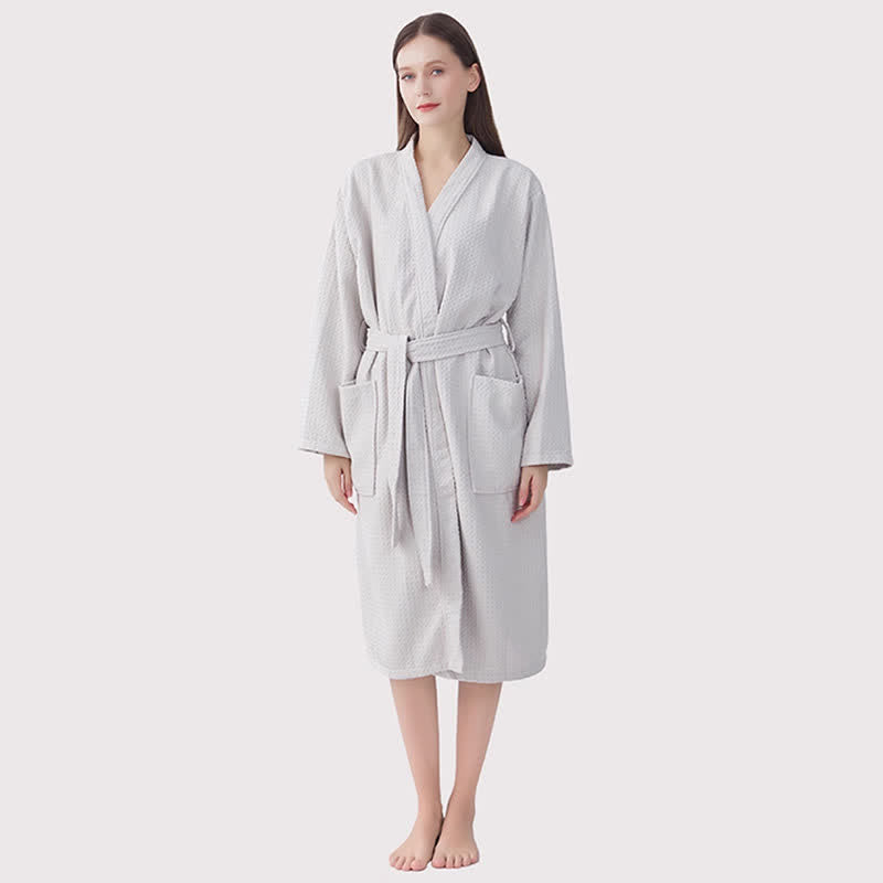 Ownkot Quick-drying Waffle Weave Cotton Spa Bathrobe - Light Gray - One size - image 1