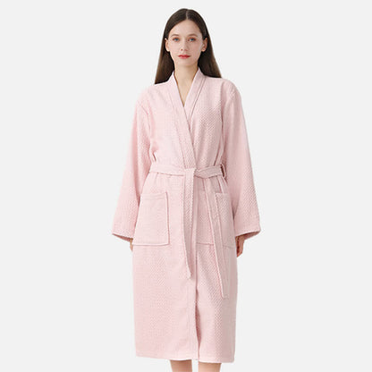 Ownkot Quick-drying Waffle Weave Cotton Spa Bathrobe - Light Pink - One size - image 10