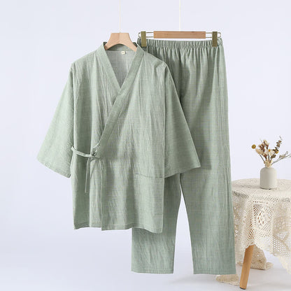 Ownkoti Subtle Plaid Cotton Gauze Kimono Loungewear - Green - XL - image 10