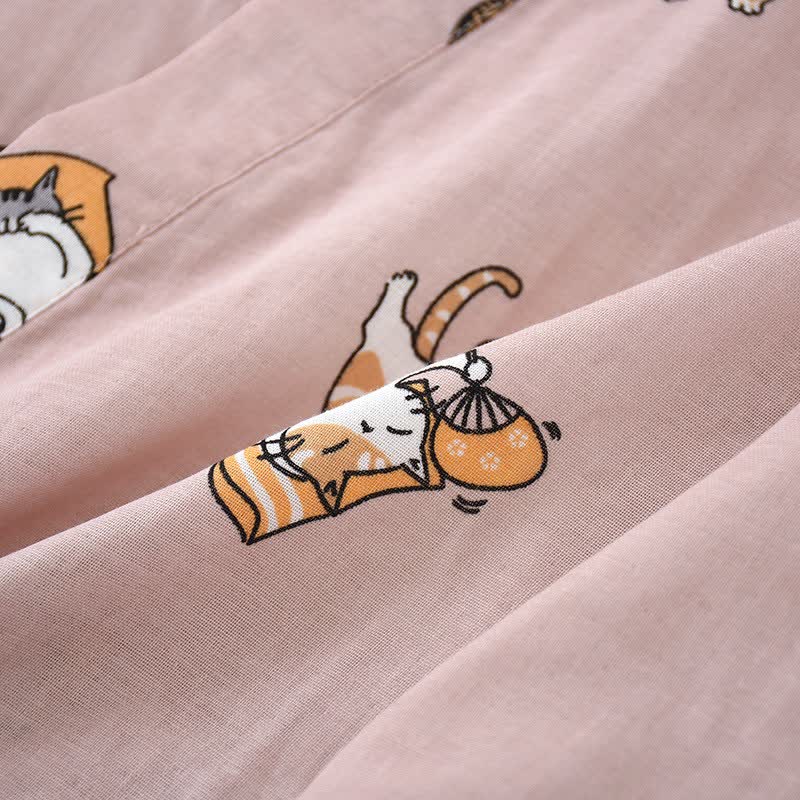 Ownkoti Couple Matching Cat Cotton Kimono Loungewear - image 10