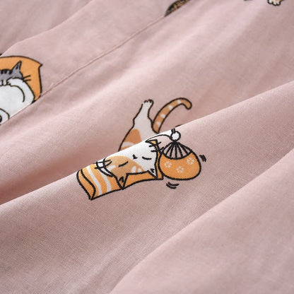Ownkoti Couple Matching Cat Cotton Kimono Loungewear - image 10