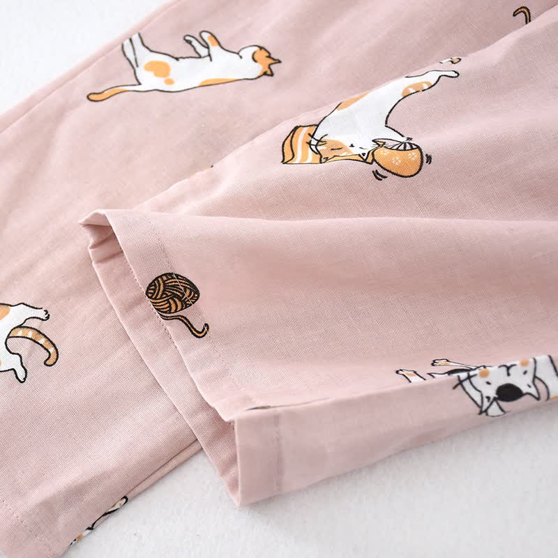Ownkoti Couple Matching Cat Cotton Kimono Loungewear - image 8