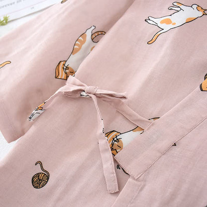Ownkoti Couple Matching Cat Cotton Kimono Loungewear - image 6