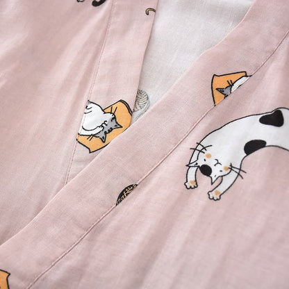 Ownkoti Couple Matching Cat Cotton Kimono Loungewear - image 12