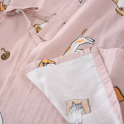 Ownkoti Couple Matching Cat Cotton Kimono Loungewear - image 7