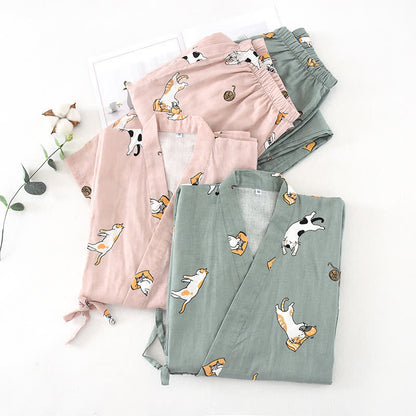 Ownkoti Couple Matching Cat Cotton Kimono Loungewear - image 1