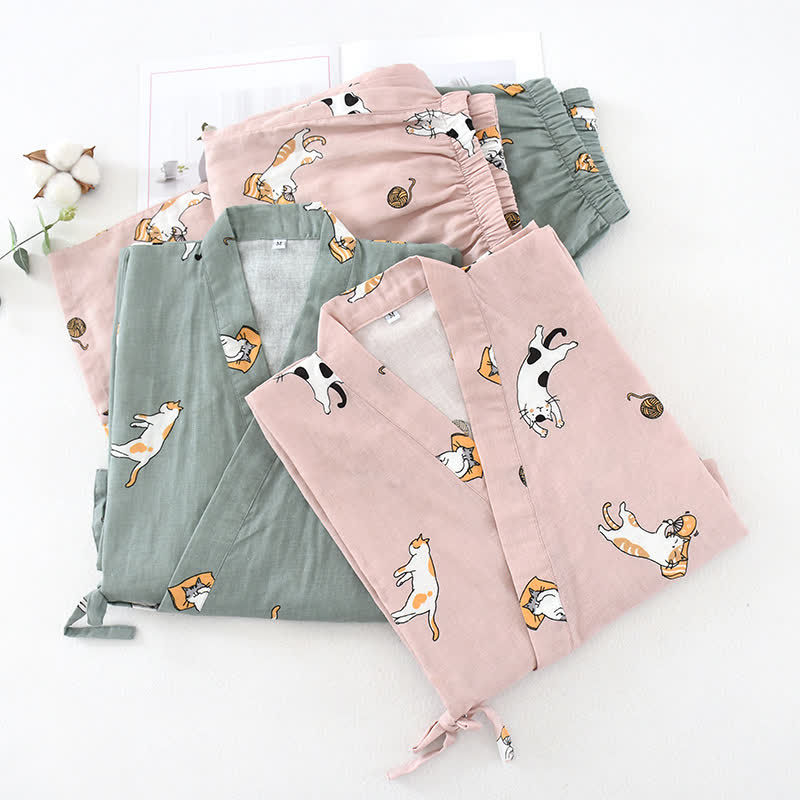 Ownkoti Couple Matching Cat Cotton Kimono Loungewear - image 2