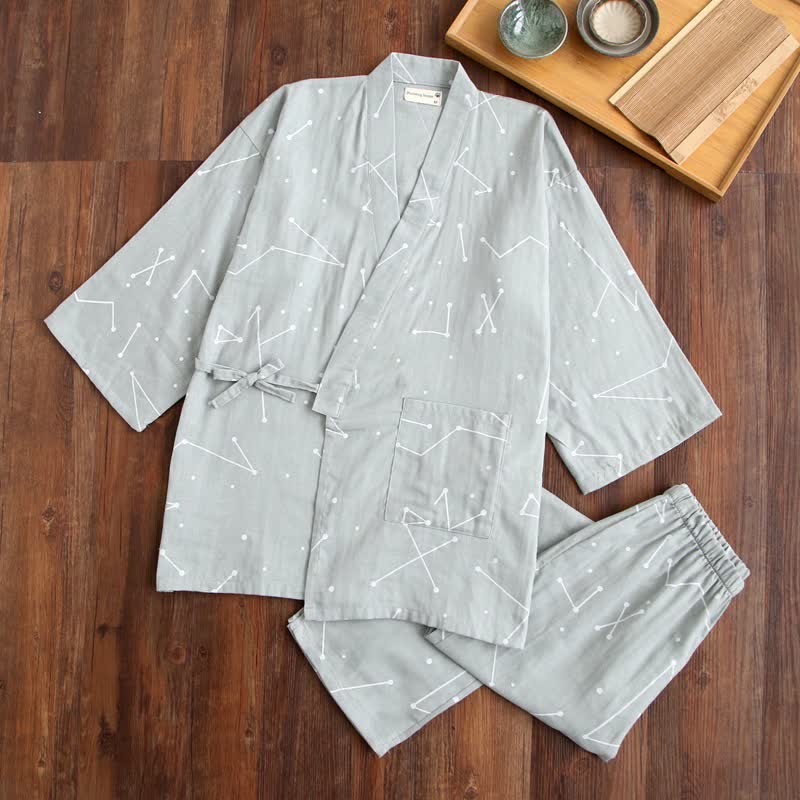 Ownkoti Couple Matching Line Cotton Kimono Loungewear - Gray - Men - L - image 11