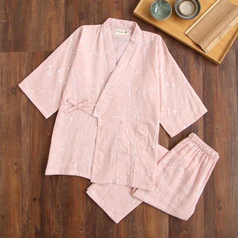 Ownkoti Couple Matching Line Cotton Kimono Loungewear - Pink - Women - L - image 2