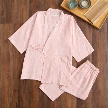 Ownkoti Couple Matching Line Cotton Kimono Loungewear - Pink - Women - L - image 2