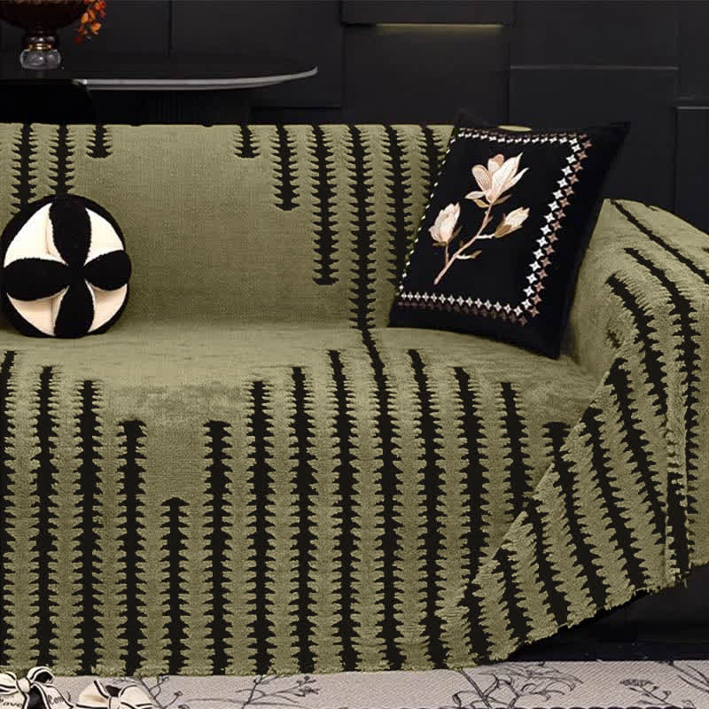 Ownkoti Thick Plush Chenille Stripe Sofa Cover - Green - 70.87" x  181.10" - image 0