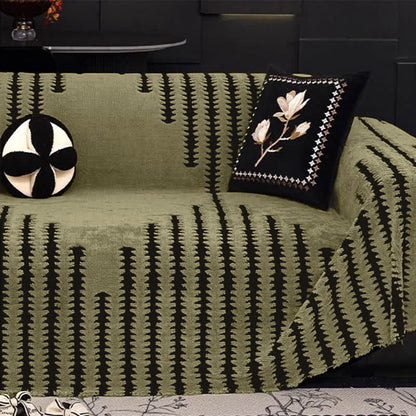 Ownkoti Thick Plush Chenille Stripe Sofa Cover - Green - 70.87" x  181.10" - image 0