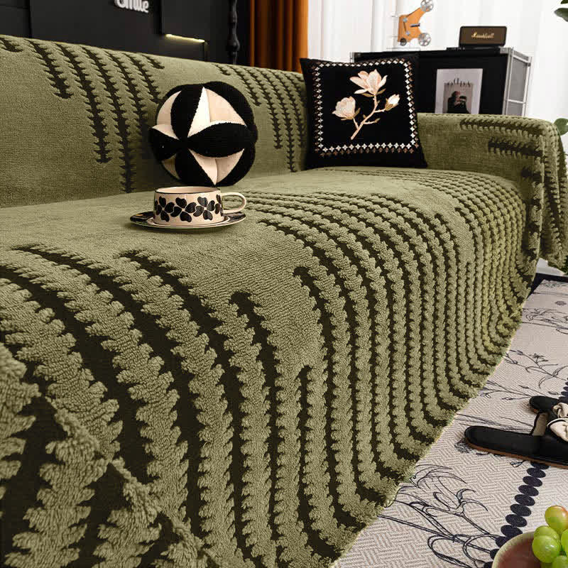 Ownkoti Thick Plush Chenille Stripe Sofa Cover - image 1