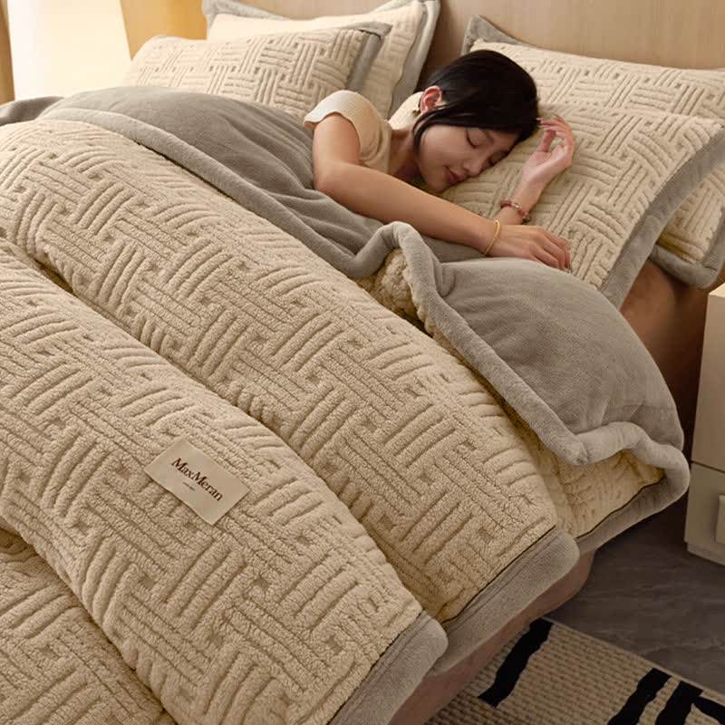 Ownkoti Stripe Knot Textured Plush Bedding Set - Coffee - Bedding Set (4PCS) - King - image 1