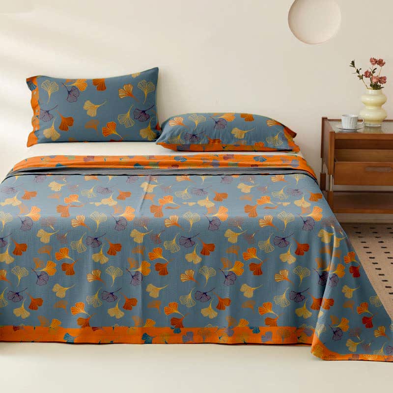 Ownkoti Ginkgo Biloba Cotton Jacquard Sheet Bedspread - Blue - 2PCS Pillowcases - 40" x 20" - image 0