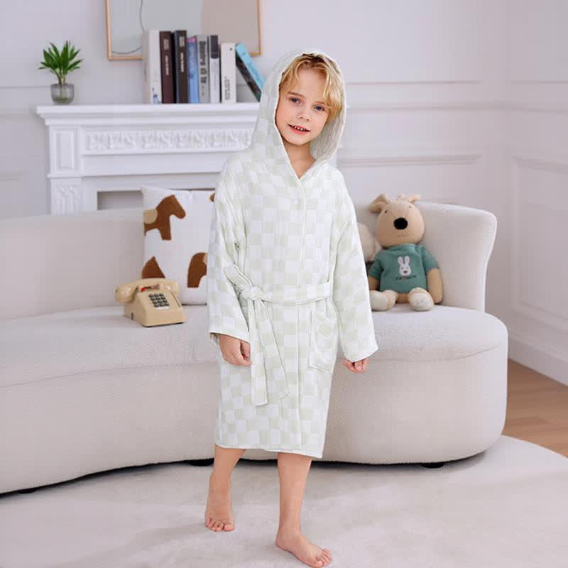 Ownkoti Checkered Hooded Cotton Gauze Child Bathrobe - image 6
