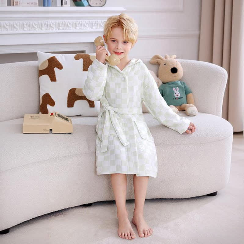 Ownkoti Checkered Hooded Cotton Gauze Child Bathrobe - image 7