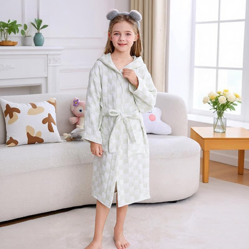 Ownkoti Checkered Hooded Cotton Gauze Child Bathrobe - image 5