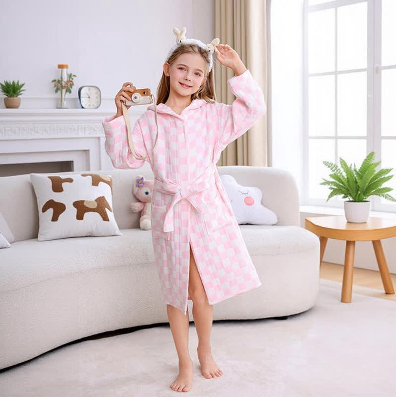 Ownkoti Checkered Hooded Cotton Gauze Child Bathrobe - image 1
