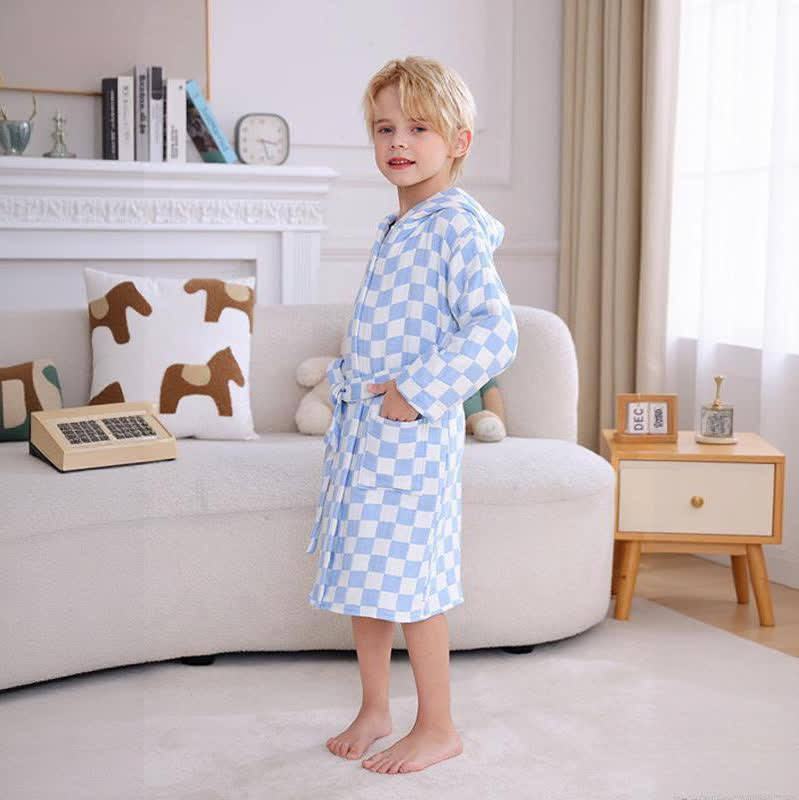Ownkoti Checkered Hooded Cotton Gauze Child Bathrobe - image 3