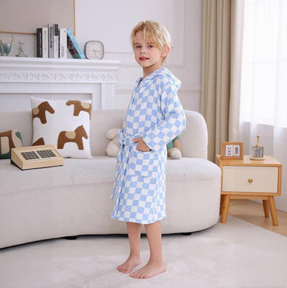 Ownkoti Checkered Hooded Cotton Gauze Child Bathrobe - image 3
