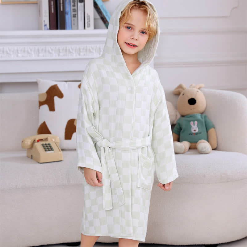 Ownkoti Checkered Hooded Cotton Gauze Child Bathrobe - image 8