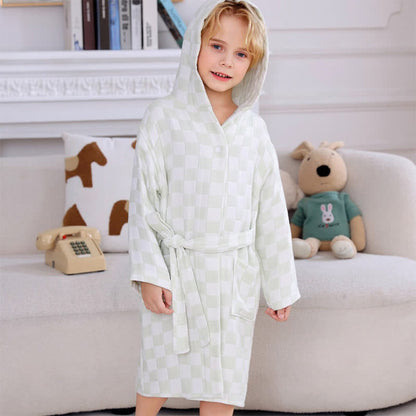 Ownkoti Checkered Hooded Cotton Gauze Child Bathrobe - image 8