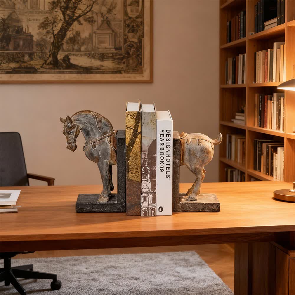 Ownkoti Horse Sculptures Distressed Resin Decorative Bookend - Gray - image 0