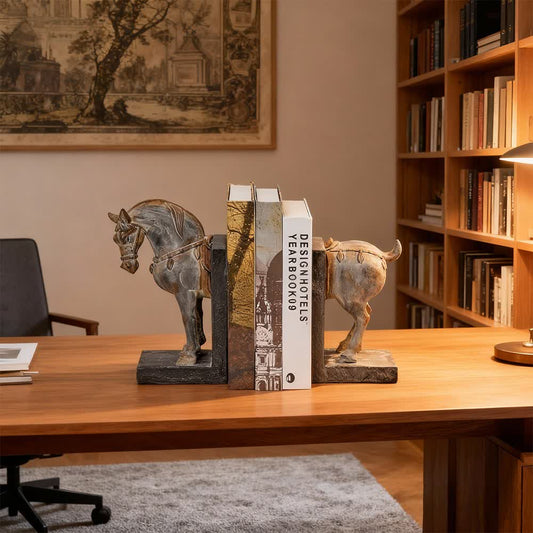 Ownkoti Horse Sculptures Distressed Resin Decorative Bookend - Gray - image 0