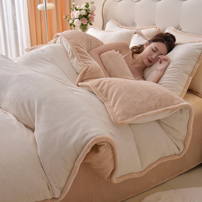 Ownkoti Reversible Solid Color Plush Bedding Set - Beige & Apricot - Bedding Set - King - image 5