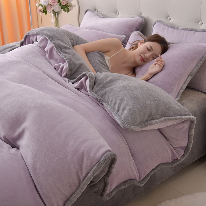 Ownkoti Reversible Solid Color Plush Bedding Set - Purple & Gray - Bedding Set - King - image 2