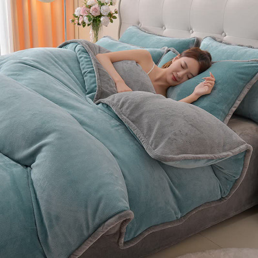 Ownkoti Reversible Solid Color Plush Bedding Set - Blue & Gray - Bedding Set - King - image 0