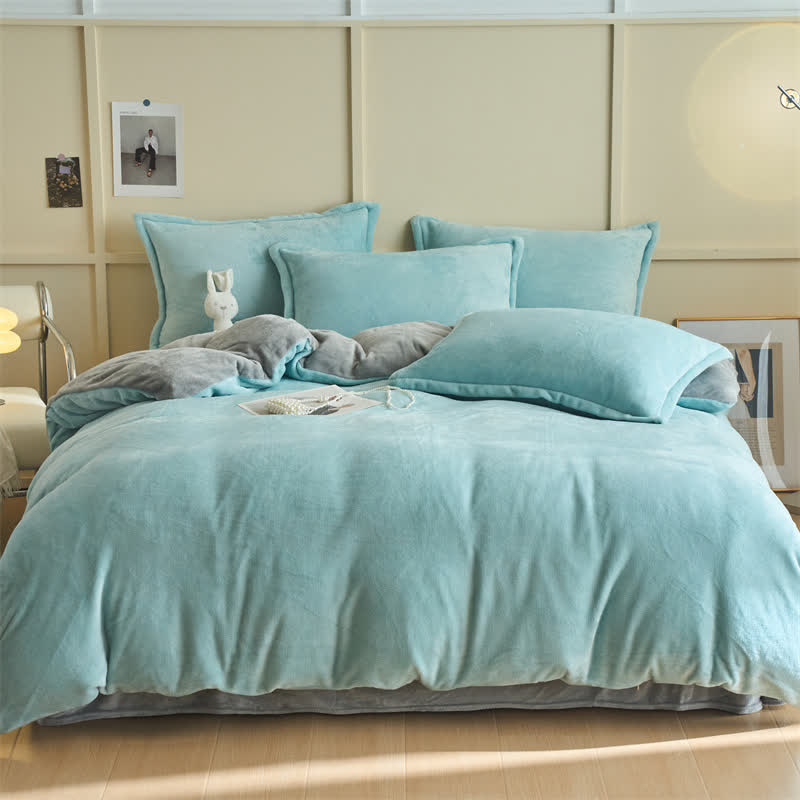 Ownkoti Simple Reversible Solid Plush Bedding Set - Sky Blue & Gray - Bedding Set - King - image 7