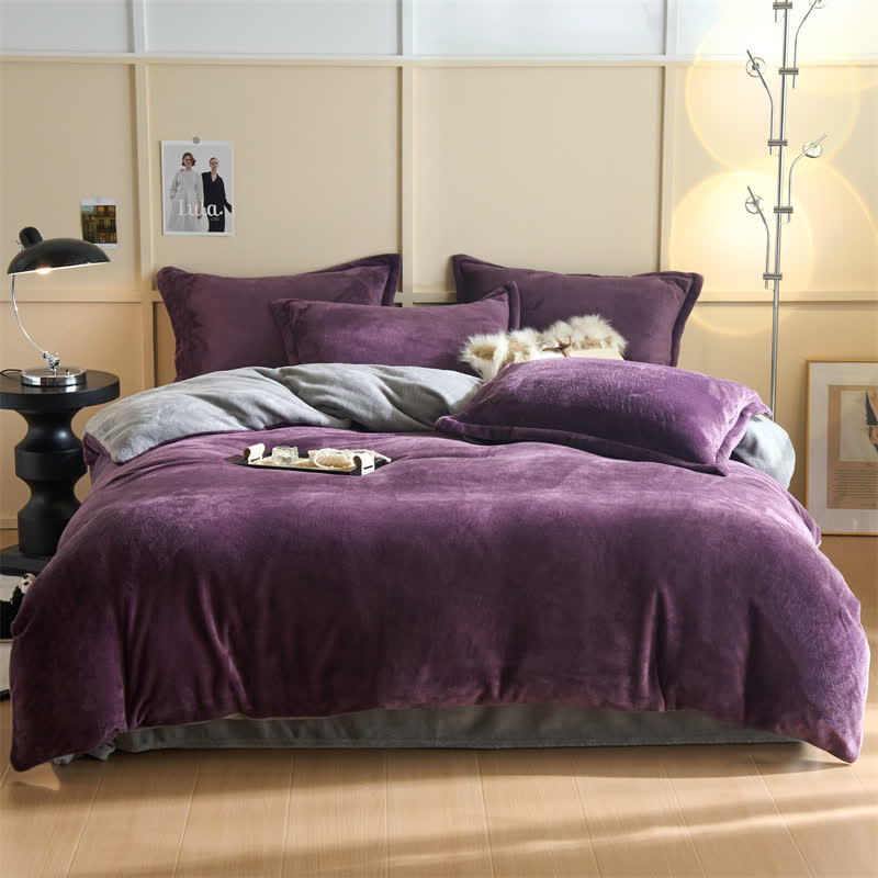 Ownkoti Simple Reversible Solid Plush Bedding Set - Dark Purple & Gray - Bedding Set - King - image 9